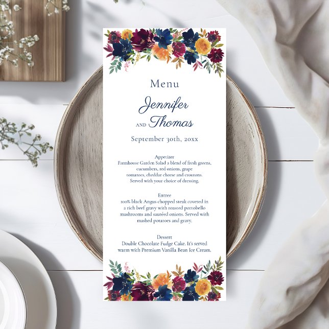 Menu Mariage floral d'aquarelle brillante (Créateur téléchargé)