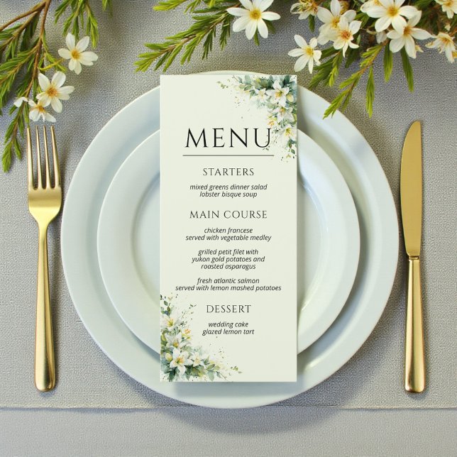 Menu Mariage Floral de la Vallée du Lys Vert Sauge (Sage Green Lily Valley Floral Wedding Menu)