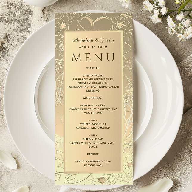 Menu Mariage Floral de Luxe avec Feuille d'Or (Créateur téléchargé)