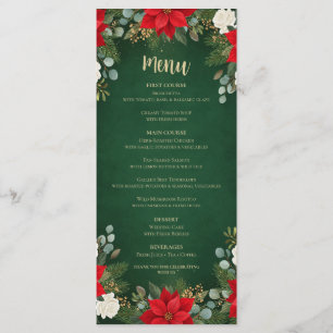 Menu Mariage Floral de Noël en Velours Vert d'Hiver