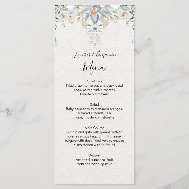 Menu Mariage Floral de Succulentes d'Eucalyptus | (Devant)