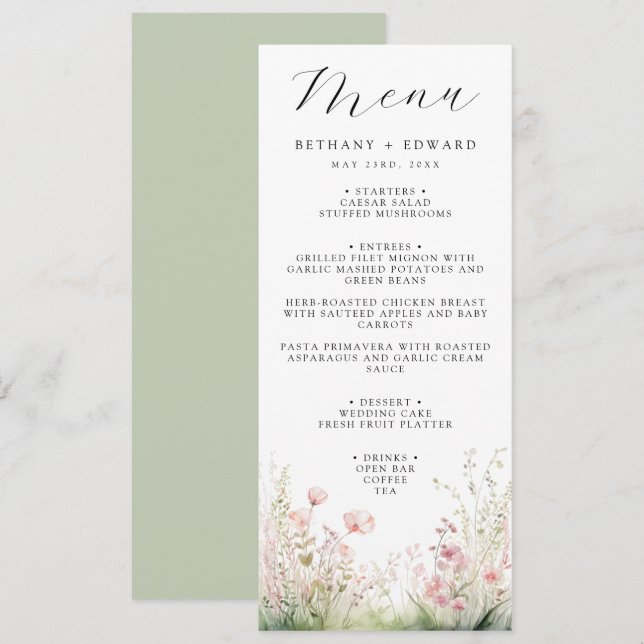 Menu Mariage floral délicieux (Devant / Derrière)