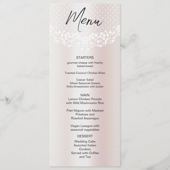 Menu Mariage Floral dentelle blanche (Devant)