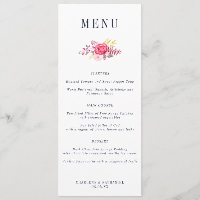 Menu Mariage floral des plantes (Devant)