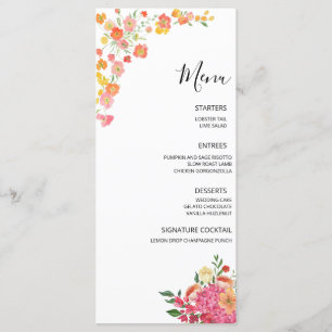 Menu Mariage floral d'été rose et orange