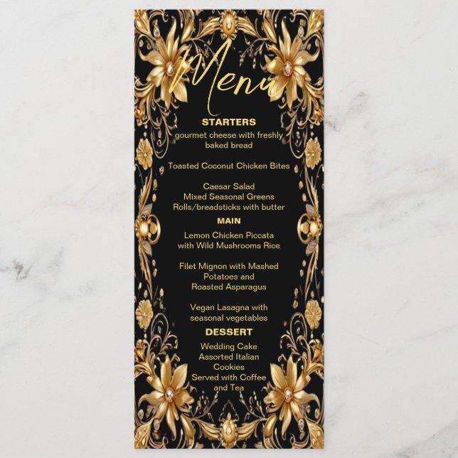 Menu Mariage Floral d'or (Devant)