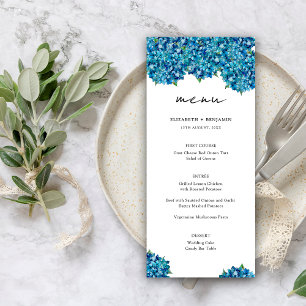 Menu Mariage Floral Élégant Moderne aux Hortensias Bleu