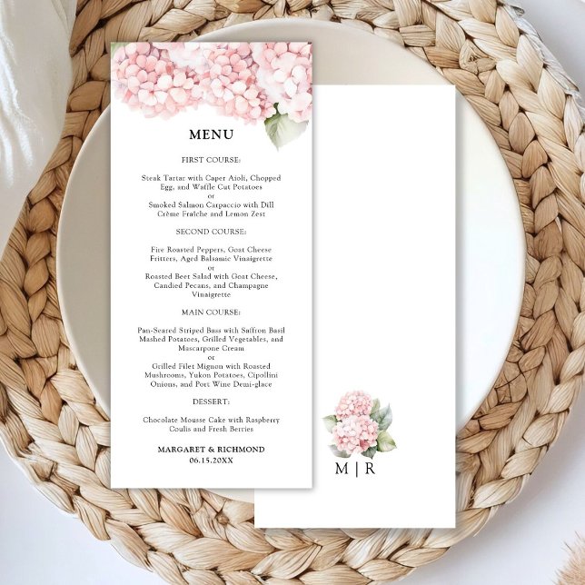 Menu Mariage floral élégant Rose Hydrangea (Créateur téléchargé)