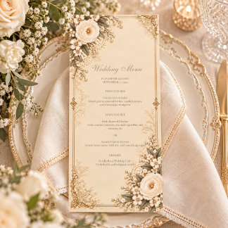 Menu Mariage Floral en Dentelle Héritée d'Ivoire Antiqu