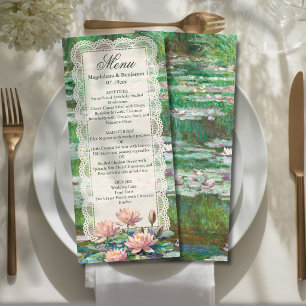 Menu Mariage Floral en Dentelle Rose Pâle de Monet Vint