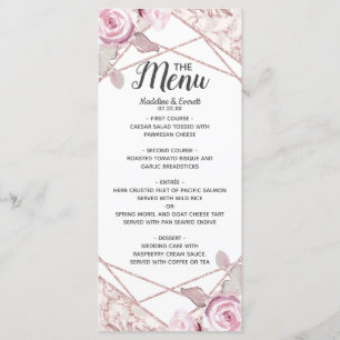 Menu Mariage floral en marbre clair