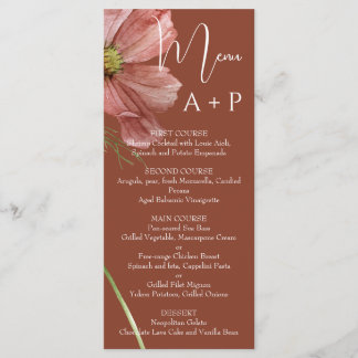 Menu Mariage floral en terre cuite simple aquarelle