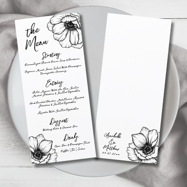 Menu Mariage Floral Fantaisiste Dessiné à la Main (Hand Draw Whimsical Floral Wedding Menu )