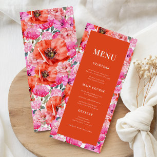 Menu Mariage Floral Fleurissant Frais Rose Rouge vif Co