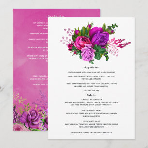 Menu Mariage Floral Fuchsia et Violet Vintage