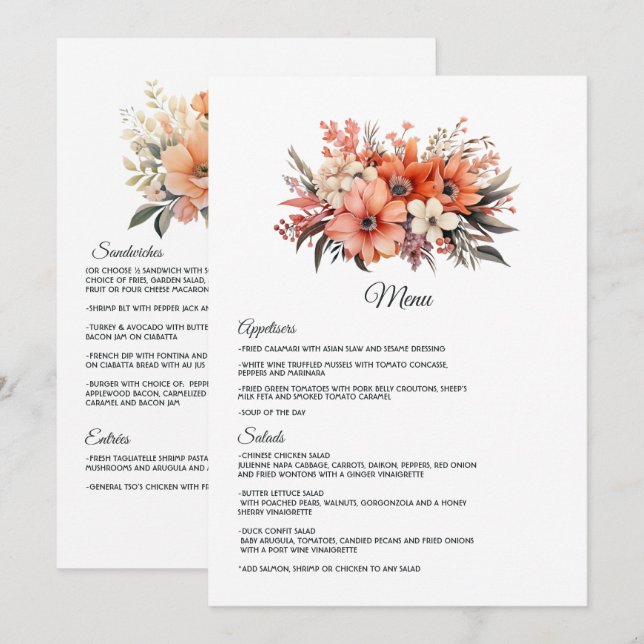 Menu Mariage Floral Fuzz pêche (Devant / Derrière)