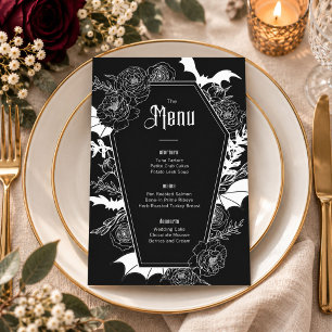 Menu Mariage Floral Gothique Élégant Noir