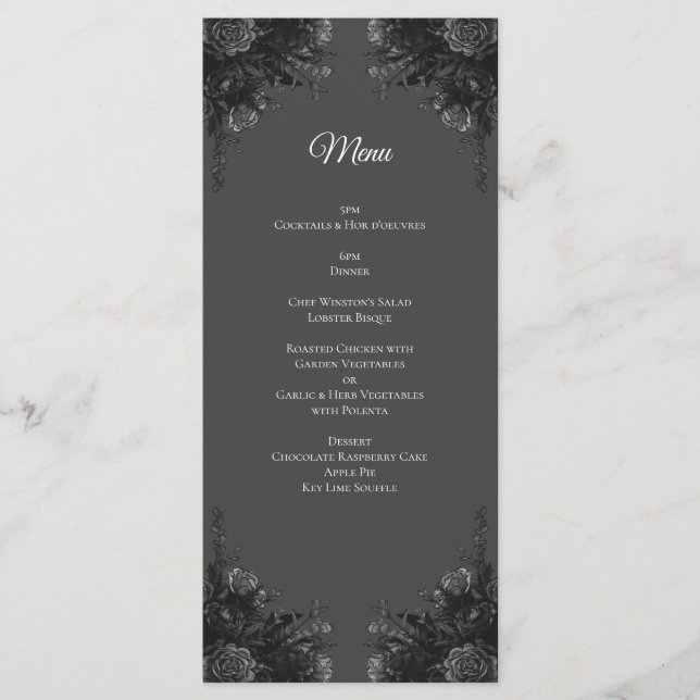 Menu Mariage floral gris et noir (Devant)