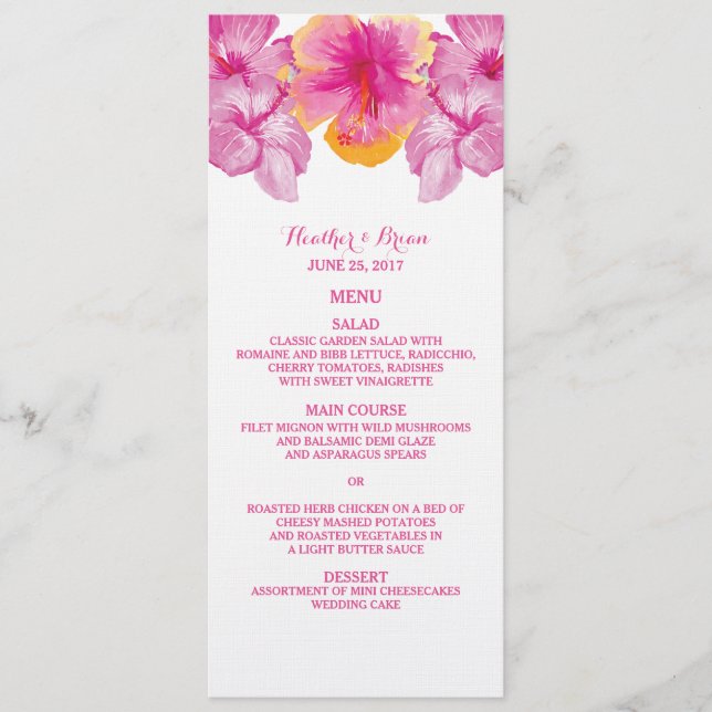 Menu Mariage Floral Hibiscus brossé (Devant)