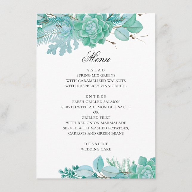 Menu Mariage floral hivernal à la menthe. Succulentes a (Devant)
