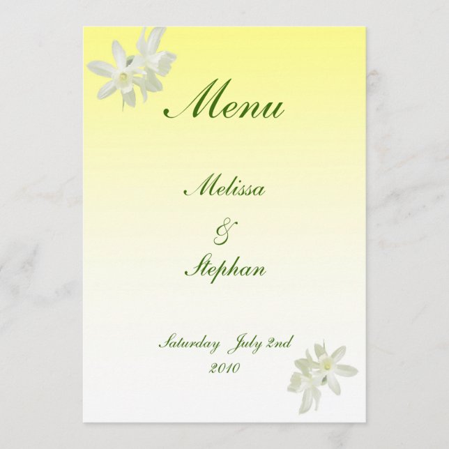 Menu Mariage Floral Jaune (Devant)