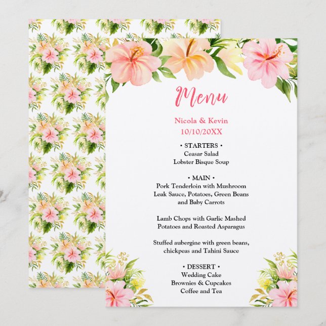 Menu Mariage Floral Jungle Tropical (Devant / Derrière)