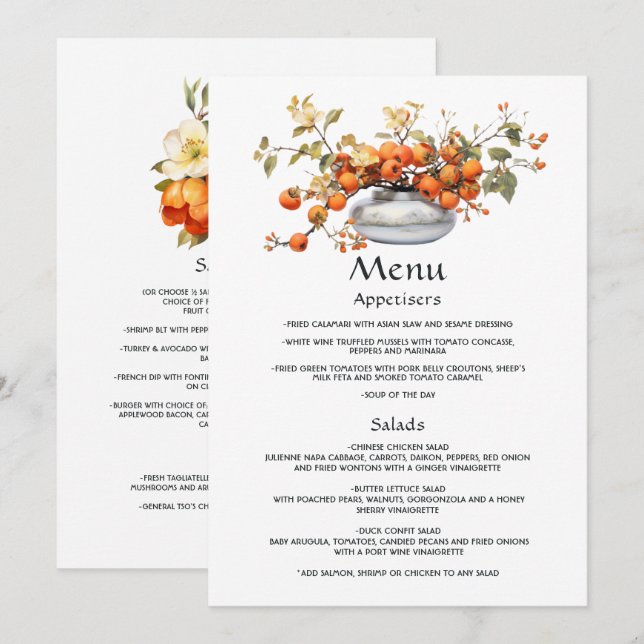 Menu Mariage Floral Kaki de Mariage (Devant / Derrière)