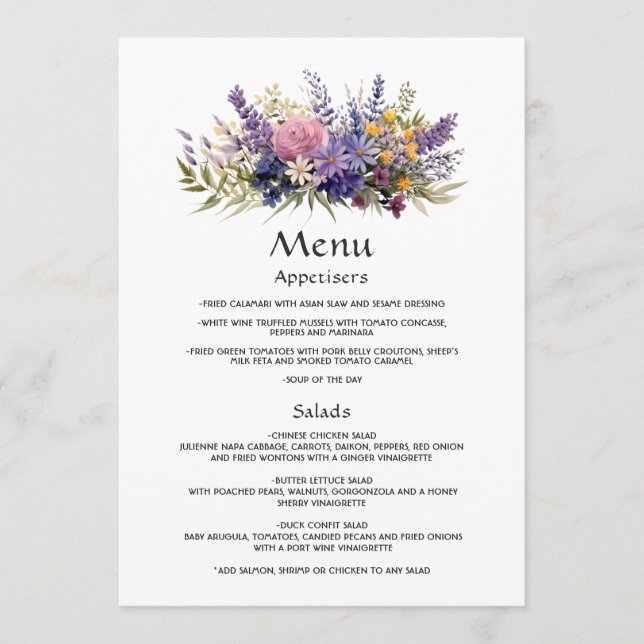 Menu Mariage Floral Lavande Numérique (Devant)