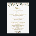 Menu mariage floral magnolia blanc et or<br><div class="desc">Un magnifique design à thème fleuri mariage avec de belles fleurs de magnolia aquarelles. La couleur et le texte peuvent être personnalisés.</div>