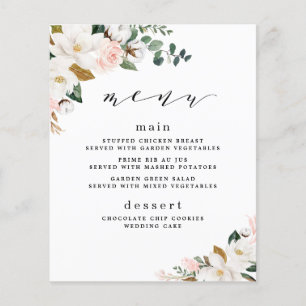 Menu Mariage floral Magnolia blanc rose pâle