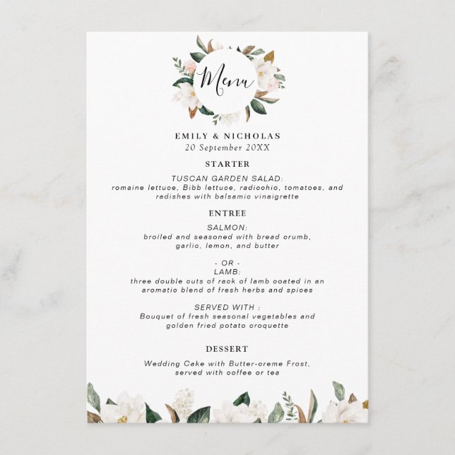 menu mariage floral magnolia moderne (Devant)