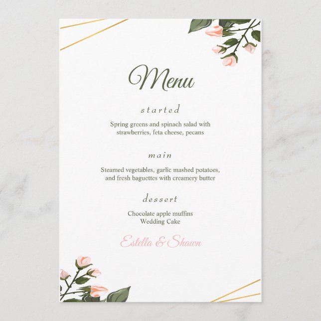 Menu mariage Floral Mariage Menu Moderne Mariage (Devant)
