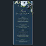 Menu mariage floral marine et or<br><div class="desc">Un décor à thème marine et doré fleuri mariage avec une belle aquarelle marine et fleurs bleu clair. La couleur et le texte peuvent être personnalisés.</div>