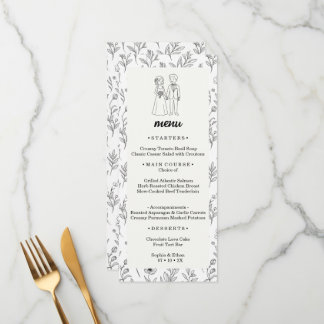 Menu Mariage Floral Minimaliste Noir et Blanc en Ligne