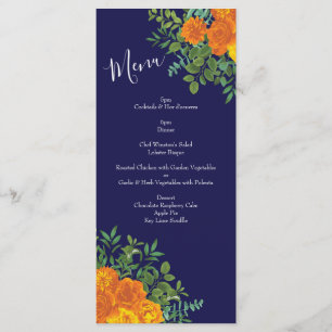 Menu Mariage floral moderne avec rose bleue et orange