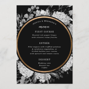 Menu Mariage floral moderne noir et blanc
