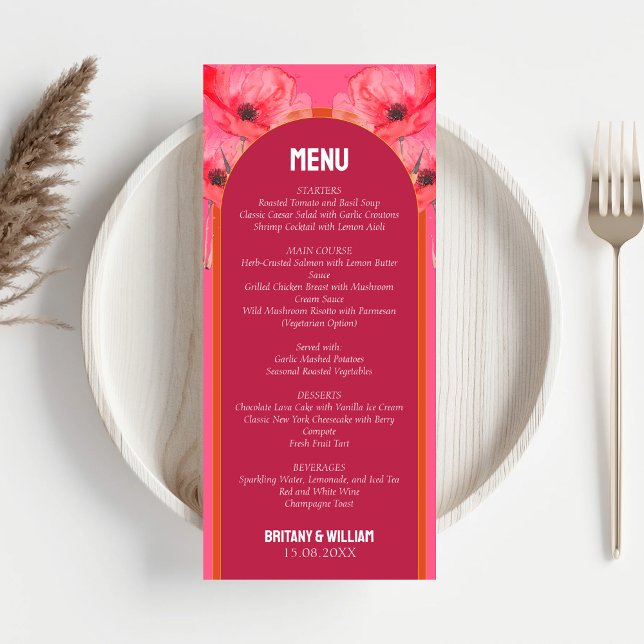 Menu Mariage floral moderne rose et orange (Créateur téléchargé)