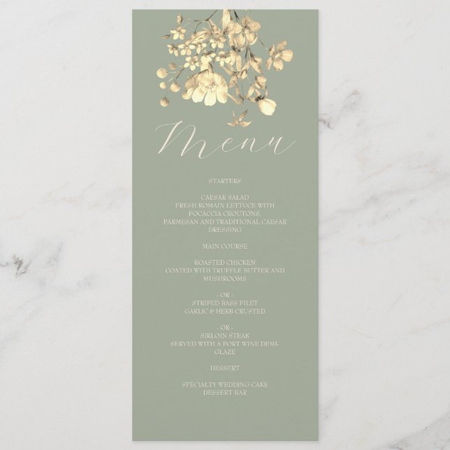 Menu Mariage floral neutre Sage Green (Devant)