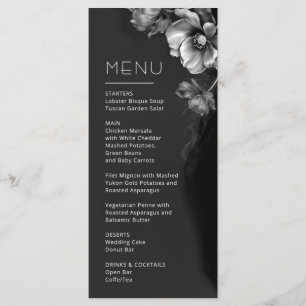 Menu Mariage Floral Noir Argent