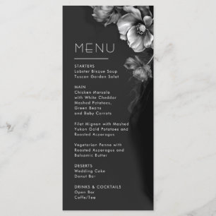Menu Mariage Floral Noir Argent