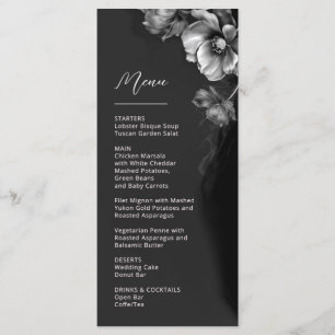 Menu Mariage Floral Noir Argent