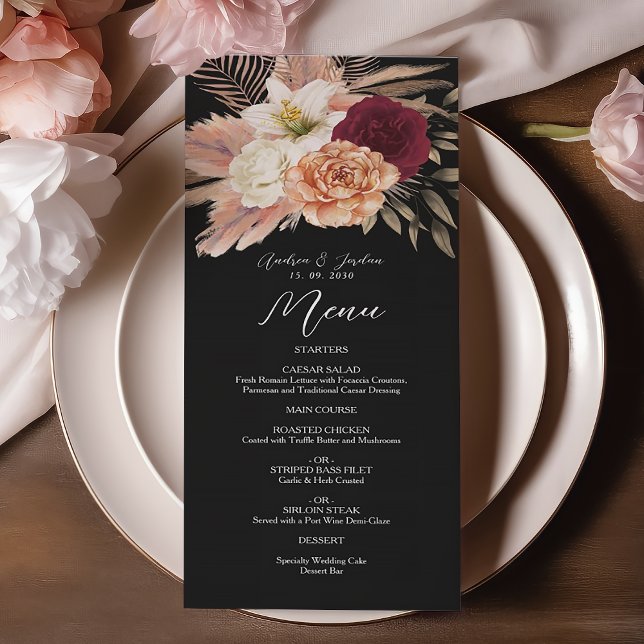 Menu Mariage floral noir de Bourgogne (Créateur téléchargé)