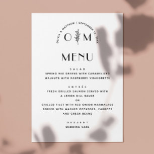 Menu Mariage floral noir et blanc moderne   Minimaliste