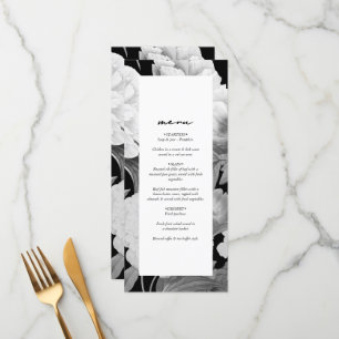 Menu Mariage floral noir et blanc Peonies d'aquarelle