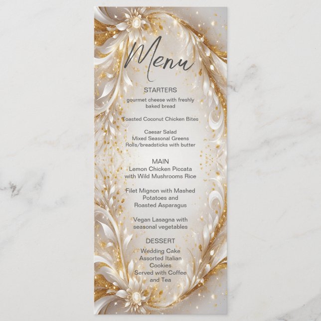 Menu Mariage Floral Or Blanc (Devant)