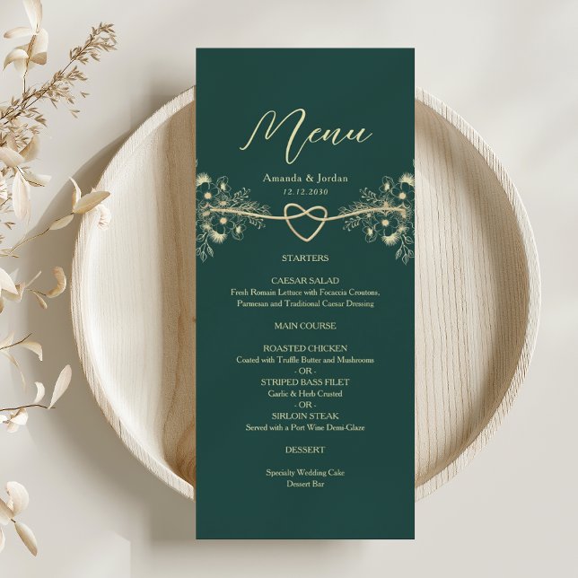 Menu Mariage floral or et vert émeraude (Créateur téléchargé)