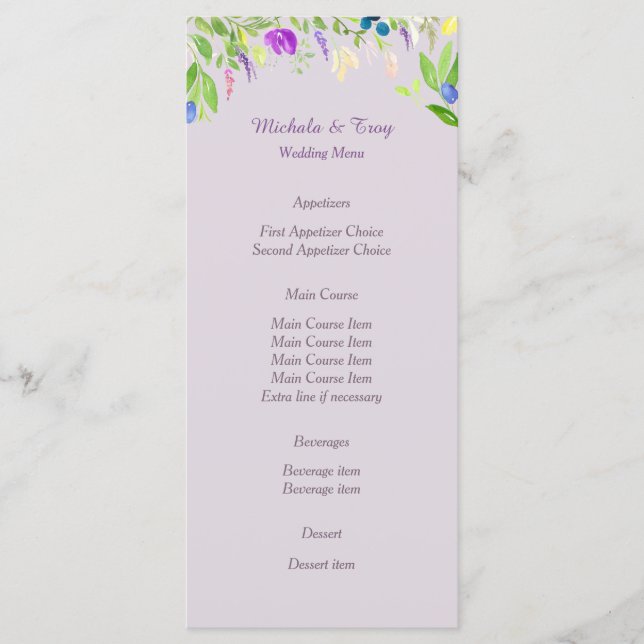 Menu Mariage Floral Orchidée aquarelle (Devant)