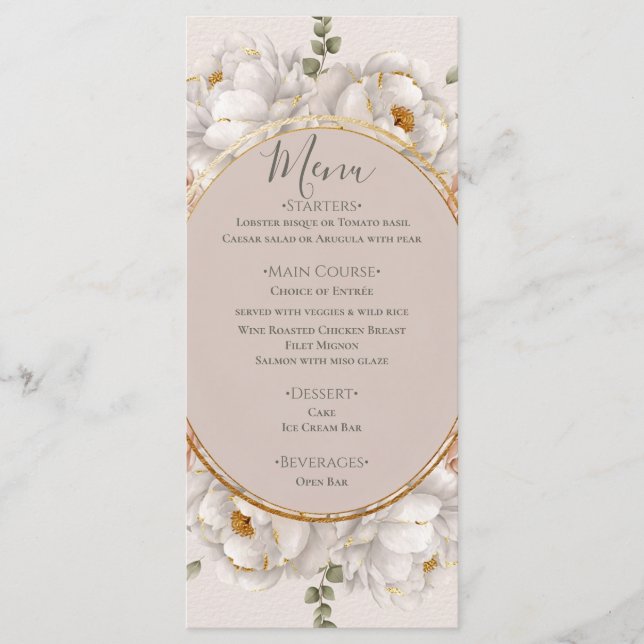 Menu Mariage floral Paeonie blanche & Rose carminée  (Devant)