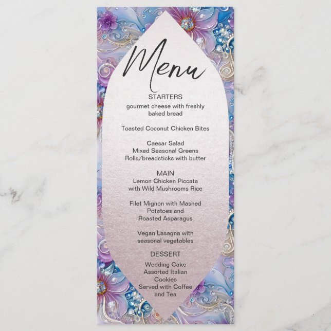 Menu Mariage Floral Pearly Gems coloré (Devant)