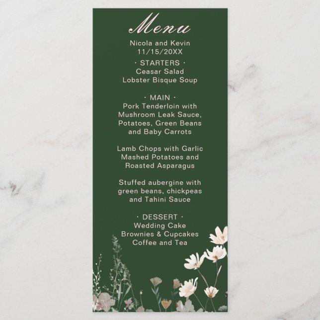 Menu Mariage floral printanier aux fleurs sauvages rose (Devant)